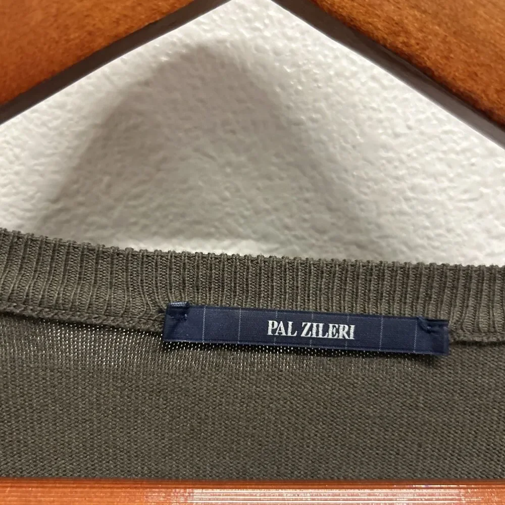 Pal Zileri Men's V-Neck Pullover Sweater Brown Cotton Size 52